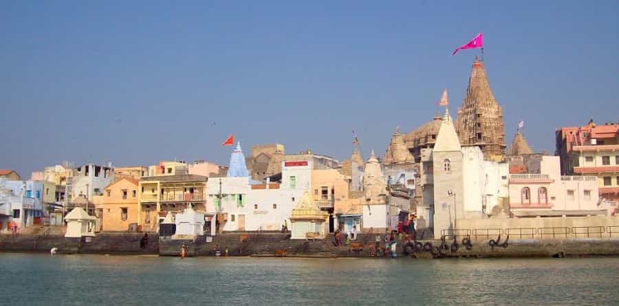 Dwarka City and Dwarkadhish Temple after crossing Gomati river